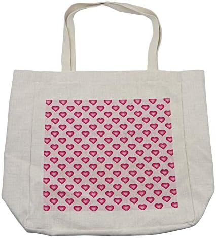 Бледо Розово Пазарска чанта Ambesonne, Сърце с ефект омбре стил Карикатура на романтика и любов, Дългогодишна Множество чанта за