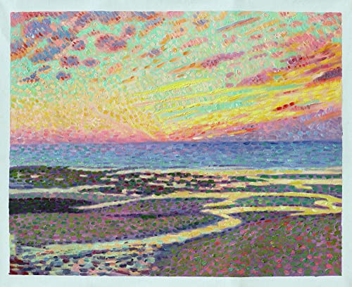 На плажа по време на отлив, Амблетез, вечер - възпроизвеждане на картини Тео ван Риссельберга, ръчно рисувани с маслени бои, ярък