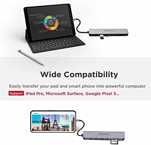 Адаптер Gigastone 7-в-1 USB C Док-станция с 4K, HDMI, мощност 100 W, 2PK и гейминг мишка с регулируема резолюция от 12 000 dpi,