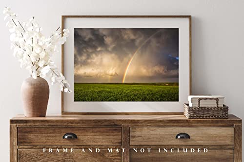 Снимка на буря, Принт (без рамка), Изображението на Дъгата, заканчивающейся върху Зеленото поле в Пролетен ден, в Оклахома, Буря,