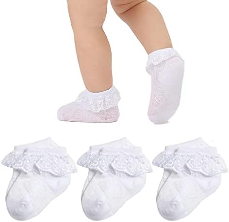 Дантелени Чорапи Mini Angel за Малки Момичета, Чорапи с Двойни/Уши, Дантелени Чорапи с Волани и Рюшами за бебета и малки деца, Подаръчен