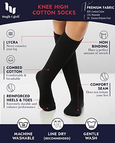 Памучни чорапи Hugh Ugoli до коляното за момичета, Момчета и деца, Обикновена Дълги Чорапи за училищна униформа от 3 до 14 години,
