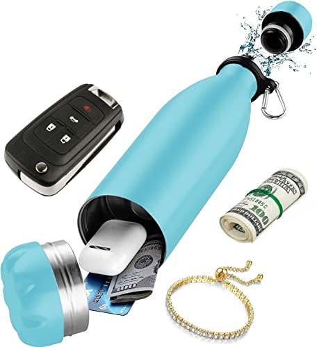 Сигурна бутилка за вода Diversion - Синя бутилка от неръждаема стомана със скрито отделение за визитки, ключове, пари в брой и ценни