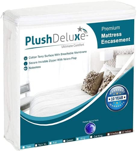 Калъф за матрак PlushDeluxe Premium с цип, Водоустойчив, 6-Обикновен Защитен Калъф, Памучен Махровая повърхност, подходяща за 12-15