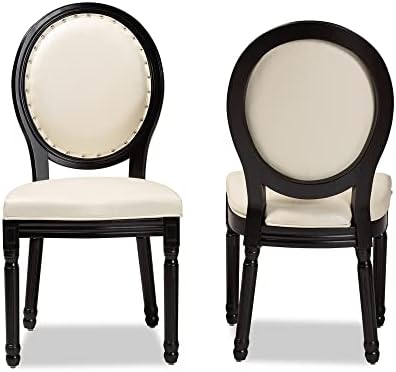Комплект от заведения за хранене столове от 2 теми Baxton Studio Louis с тъканната облегалка, обитой във френски стил Бежовата Изкуствена