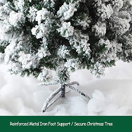 Коледно дърво от изкуствена бор DULPLAY Premium Snoin Flocked на панти с 1600 обувки в Метална стойка за Празничен декор-Зелена