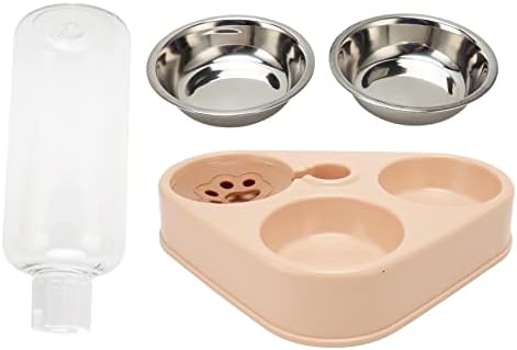 Тройни купички за котки, розова автоматична дюза за зареждане на вода, неръждаема бутилка за вода за домашни любимци, определени мисок за котешки храни за домашни л