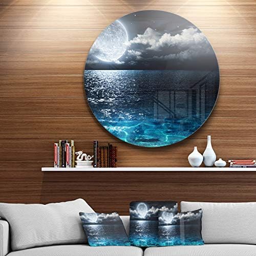 Designart MT9653-C11 Романтична Кръг за снимка Пълнолуние над морето С морски пейзаж На стената, 11 x 11, синьо