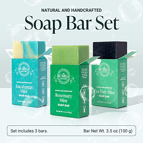Колекция Bubble Factory Mint - Ръчна изработка в САЩ, Без палмово масло, Напълно естествен сапун в опаковка от 3 барове, мента эвкалиптовая,