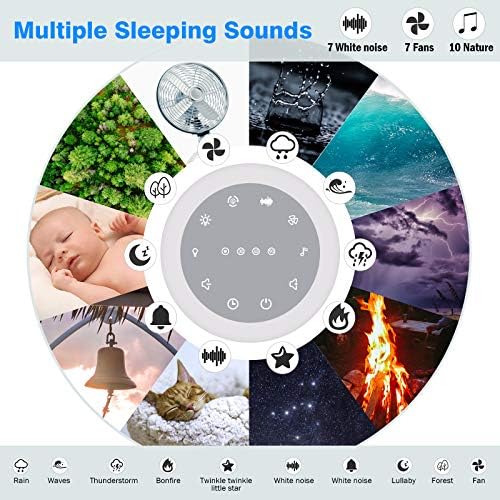 Звукова машина за сън е 24 Естествени Успокояване на Звука 7 Цветни Дихателни Фенери и нощна светлина с функция за памет Таймер
