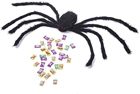 Aatraay Хелоуин Джобен Spider-Man Маскарадное Рокля Вечерни Украса Гигантски Страшен Паяк с Дълги Очите Цветен Каишка Голям Паяк (черен)