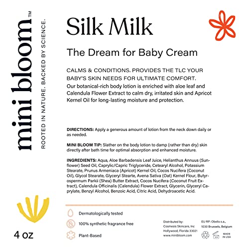 Хидратиращ крем Mini Bloom Baby Silk Milk Органични и хипоалергичен с масло абрикосовых семки, листа от алое и екстракт от невен