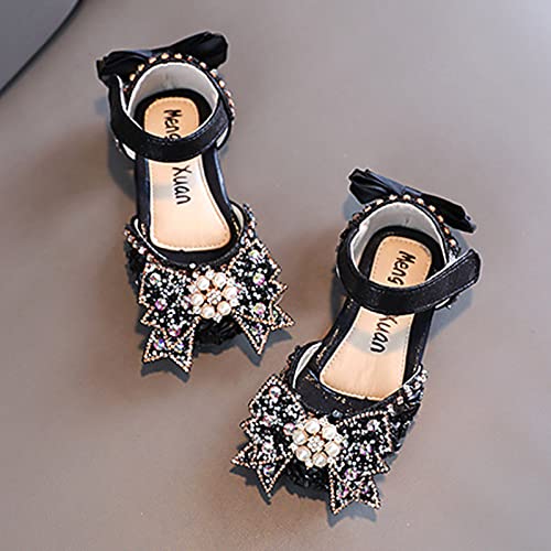 Мода пролет-лято модел обувки за момичета, обувки за танци, обувки с перли и пайети (черен, за по-големите деца 10,5-11 години)