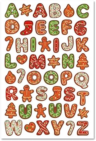 Поп Коледни стикери с цифри от джинджифил бисквити 3D с Азбука - за Бродерия, изработка на картички, Албуми за изрезки – 49 бр.