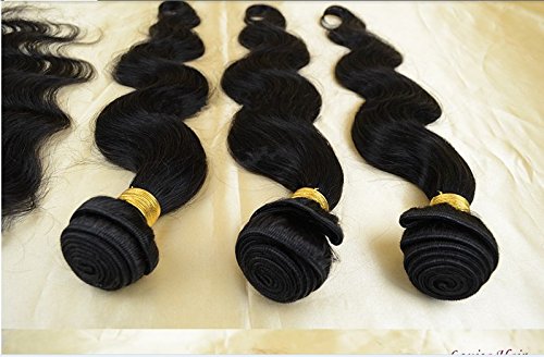 DaJun Hair 7A 3 връзки Коса С Кружевными обков 3-Лентов Част от индийски Човешка Коса Remy 3 връзки Утков Смесени Обемна Дължина на Вълната Естествен цвят (марка: DaJun) 12 затвар
