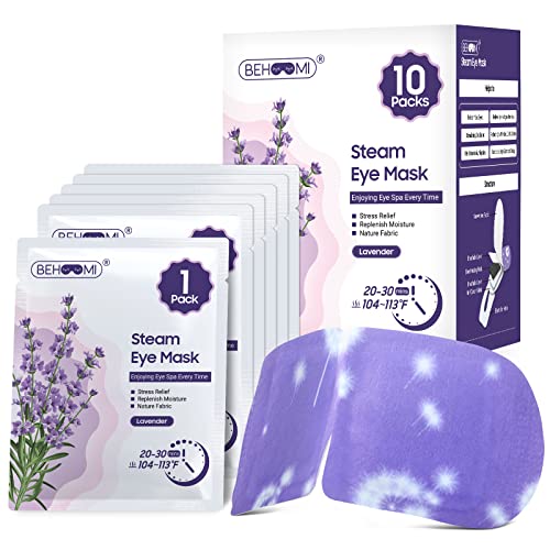 Парна Маска за суха очите BeHoomi, 10 X Лавандовой Маска за очи с топъл, Самонагревающаяся за Еднократна употреба СПА Маска за сън