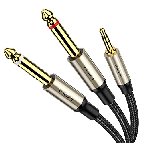 Аудио кабел VIOY от 3,5 мм до 6,35 мм 1/4 (3 ft /1 м), 3.5 мм от 1/8 TRS до двойно 6,35 мм, 1/4 TS с цветно-оплеткой Y [Дизайн 1: