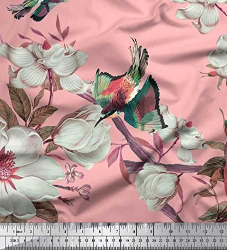 Тъкан от розов памучен воал Soimoi с цветен модел и образа на птици Kingfisher ширина 1 ярд 56 инча