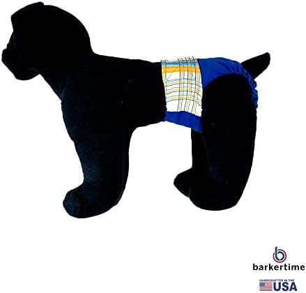 Водоустойчив Пелена за кучета Barkertime Blue Yellow Plaid on Blue Премиум-класа, S, Без дупка за опашката - Произведено в САЩ