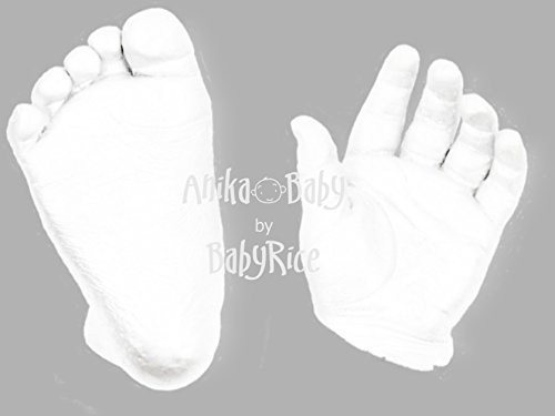 BabyRice - Комплект за извайване 3D отпечатъци на ръцете и краката, отлейте детска дръжката и крак от гипс и изберете цвят боя (Бял