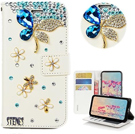 Калъф STENES Galaxy S7 - СТИЛЕН - 3D Ръчно изработени с украса във вид на Кристал пеперуда-водни Кончета, Отделения за кредитни карти, флип-надолу Стойка, Кожен калъф за Samsung Ga