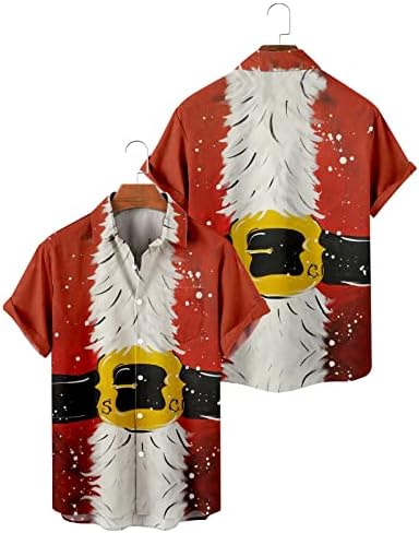 XXBR Коледни Мъжки Ризи с копчета и Къс ръкав, Коледни Костюми С Принтом Дядо Коледа Свободно, Намаляване, Ежедневни Риза За Боулинг