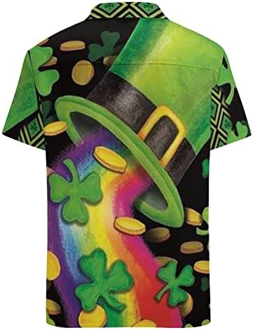 PDFBR Мъжки Ризи с копчета в Деня на Св. Патрик, Лятна Ежедневни Риза с Принтом Зелени Джуджета Голям Размер с Къс ръкав