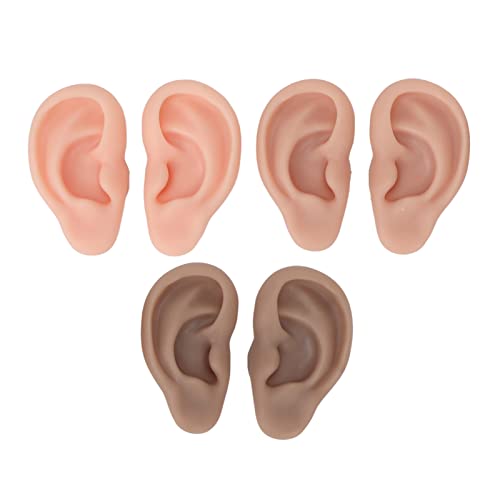 Имитированная Модел Ухото Модел на Човешкото ухо, 3 Чифта Силиконови Модели за Уши, Меки и Гъвкави Уши в 3 Цвята, Изкуствени Многократна