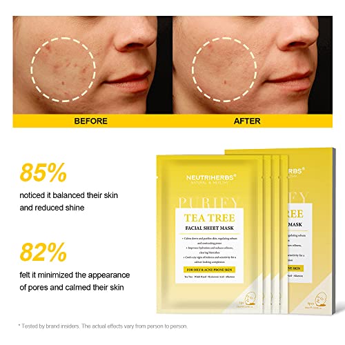 Neutriherbs Маска за лице с листа от Чаено дърво за грижа за кожата на Жените Противовъзпалителни Маска за мазна и склонна към акне