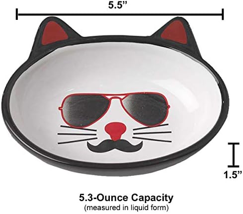 PetRageous 12037 Овална купа за котки от гранитогрес Mon Ami Pierre ширина 5,5 инча и блюдцем височина 1,5 инча капацитет 5,3 унции,