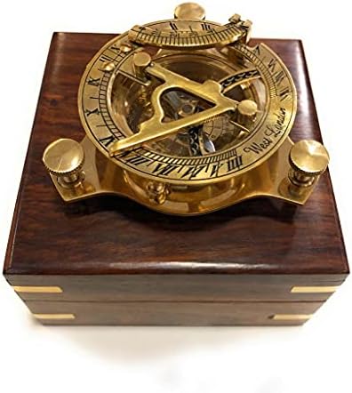 Античен Месинг Компас Слънчевия часовник в Дървена кутия, Сувенирен Компас в морски стил в стил Steampunk, За Абитуриентски бал, Кръщене, рожден Ден, Годишнина, Мотиваци