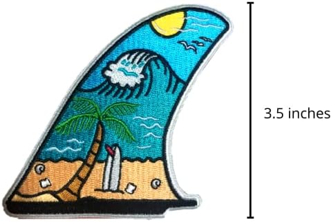 Нашивка PatchClub Surf Fin Wave & Beach Patch, Нашивка за приключения на открито - Цветни Бродирани Готини ленти от желязо /Sew