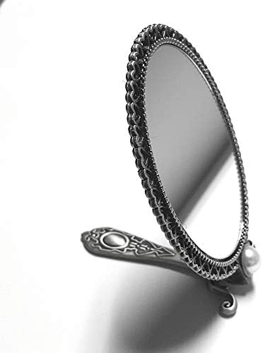 Ръчно огледало Антични с Поставка за Двустранно Складное лек гланц Сребърна за Огледала за Грим от 18 см (7 инча)
