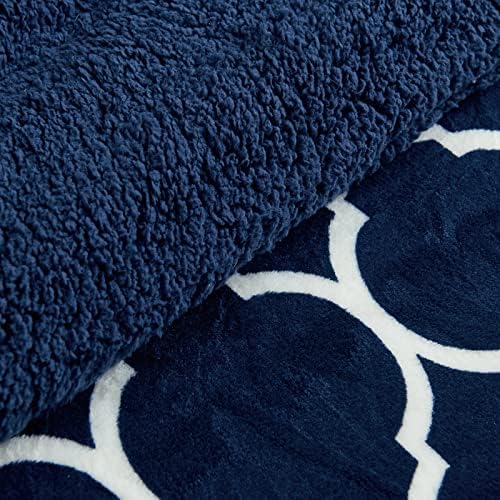 BESTCHIC Тъмно Синьо Комплект Одеяла Кралски размери, 3 предмет, Обръща одеяло от шерп-Руно Кралски размери, Ультрамягкое Алтернативно