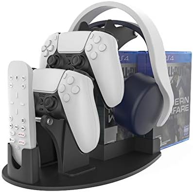 Мултимедийно дистанционно GOTRUTH PS5, 2 контролера DualSense, 3D-слушалки Pulse и игри организатор (до 7 игри) за аксесоари Sony