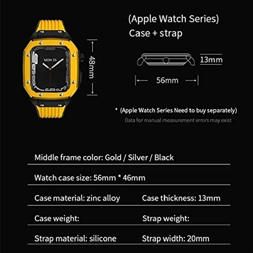 Калъф за часа SAAWEE от сплав Каишка за Apple Watch band Series 7 45 мм Модификация на министерството на отбраната Kit каишка за часовник (Цвят: златна закопчалка 10 мм, размер: 44 mm)