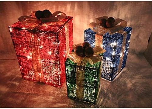 Xinmengyuan 12 инча Комплект от 3 Коледни Подаръци Кутии с Подсветка Червено Синьо Зелено за Коледната Декорация на дома Или Двора