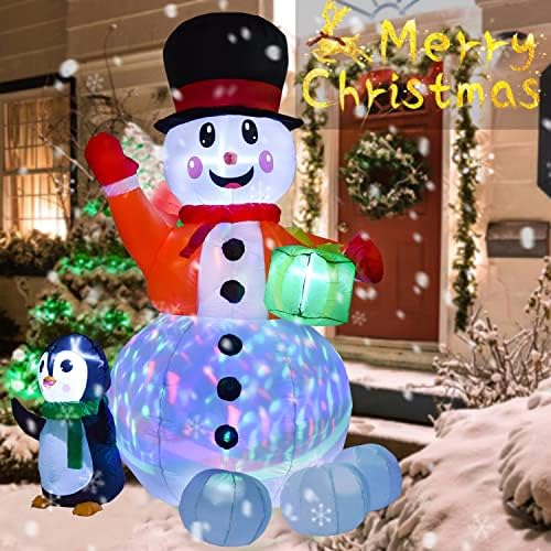 Artiflr 6 Фута Коледен Надуваем Снежен човек с подсветка и Сладък Пингвин, led светлини Строителен цветове и 3 бели led фенер, Празнични