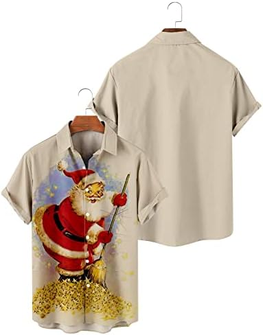 XXBR Коледни Мъжки Ризи с копчета и Къс ръкав, Коледни Костюми С Принтом Дядо Коледа Свободно, Намаляване, Ежедневни Риза За Боулинг