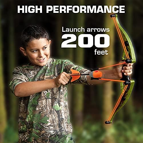 Zing Air Hunterz Z-Curve Bow Pack, 1 Зелен лук, 4 оранжеви стрелки-свистульки, 2 оранжеви стрелки-нещастници и 1 бънджи, стреля
