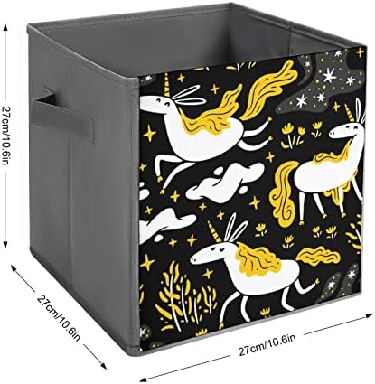 Сладък Еднорози с Бели и Жълти Звезди на Кубчета за съхранение с Дръжки Сгъваем Текстилен Кутии и Кошници за Организиране на Рафтовете на Шкафа