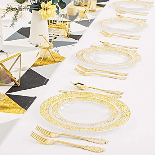 DaYammi 60Guest Clear със Златни пластмасови тарелками и Столовым сребро, съдове от златния пластмаса, за парти в чест на Деня на