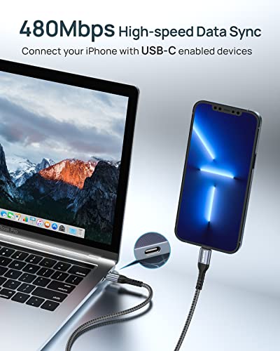 BLACKSYNCZE USB Кабел C до Гръмотевична 2 опаковки от 6 фута, [Сертифициран от Пфи] Кабел за зарядно на iPhone, USB C с Найлон оплеткой Type C до Кабела Lightning за Бързо Зареждане на iPhone 1