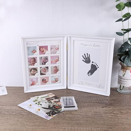 weallbuy Рамка за детска фотография на Първата година от живота, Комплект за рисуване Отпечатъци от детски ръце и отпечатъци от
