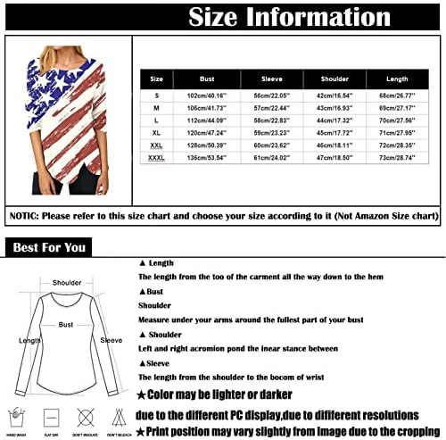 Дамски Тениски с дълъг ръкав, Отгоре с Принтом на Деня на Независимостта на САЩ, Нерегулярная Блуза С Кръгло деколте с Елегантна