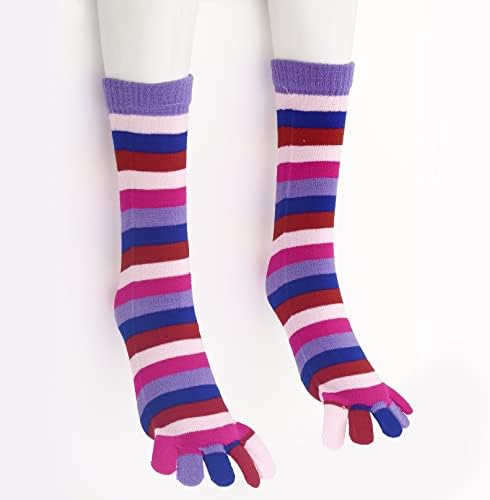 YiZYiF/ Дамски Чорапи с Дълги ивици и принтом За джогинг, Чорапи с пет пръста, Нескользящие Спортни Чорапи за екипажа